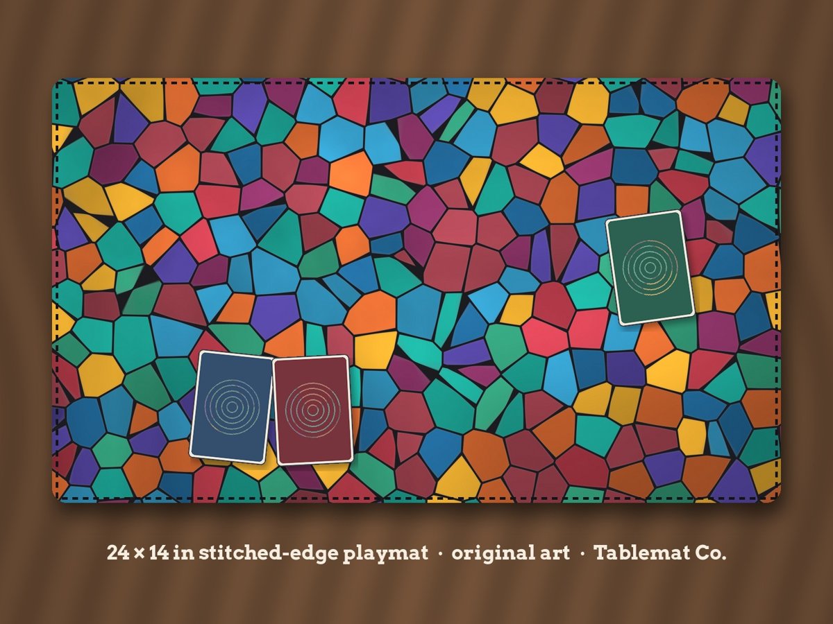 Stained Glass Grove Playmat: 24 × 14 in Jewel-Tone Mosaic Card Game Mat